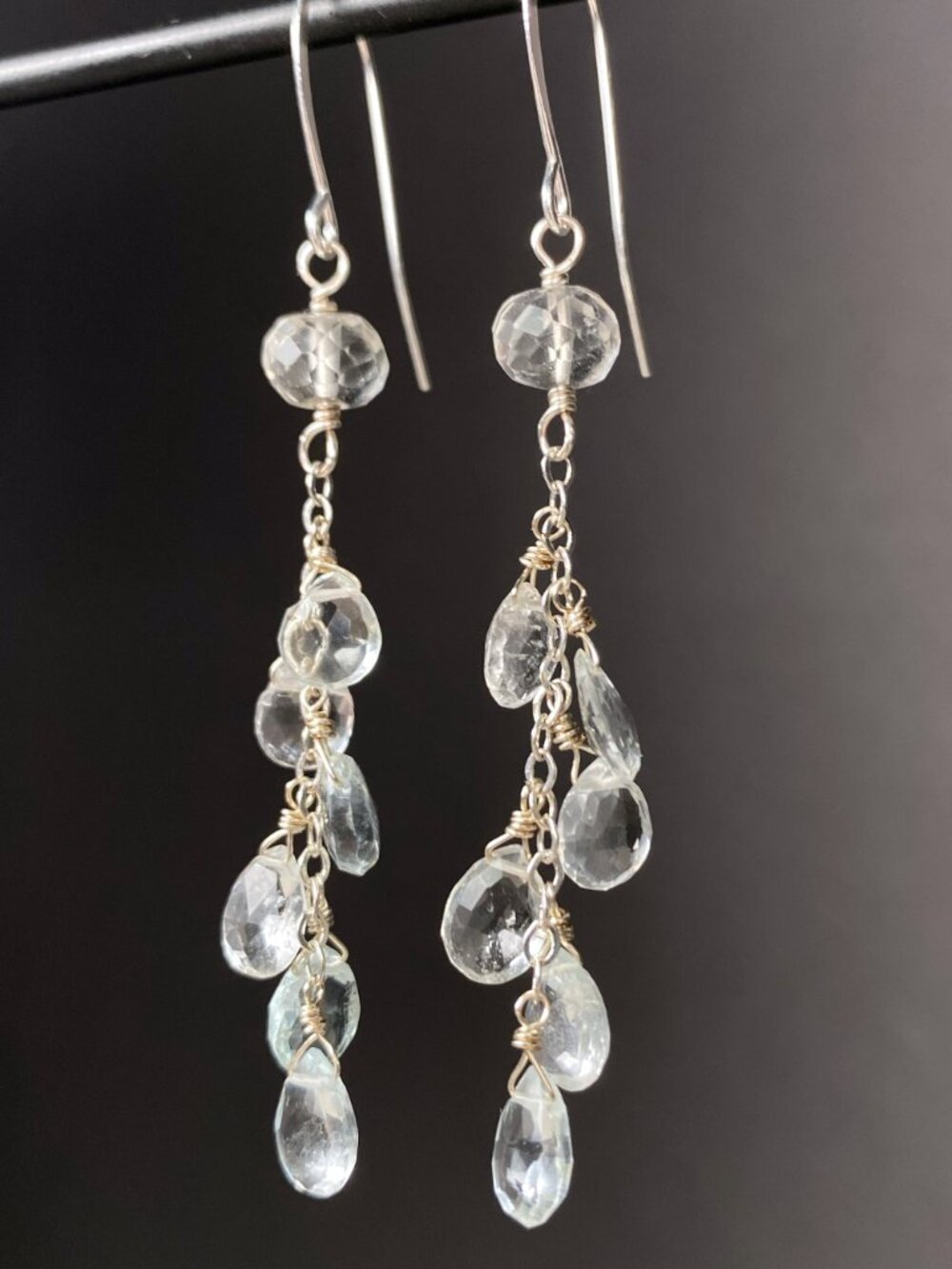 Aquamarine, Goshnite & Prasiolite Waterfall Dangle Earrings